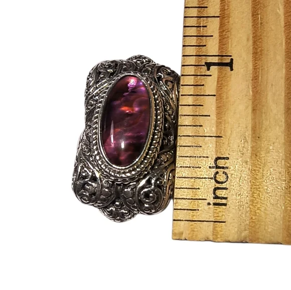 Sarda Bali Designer Pink Abalone Quartz Triplet Statement Ring - Picture 4 of 12